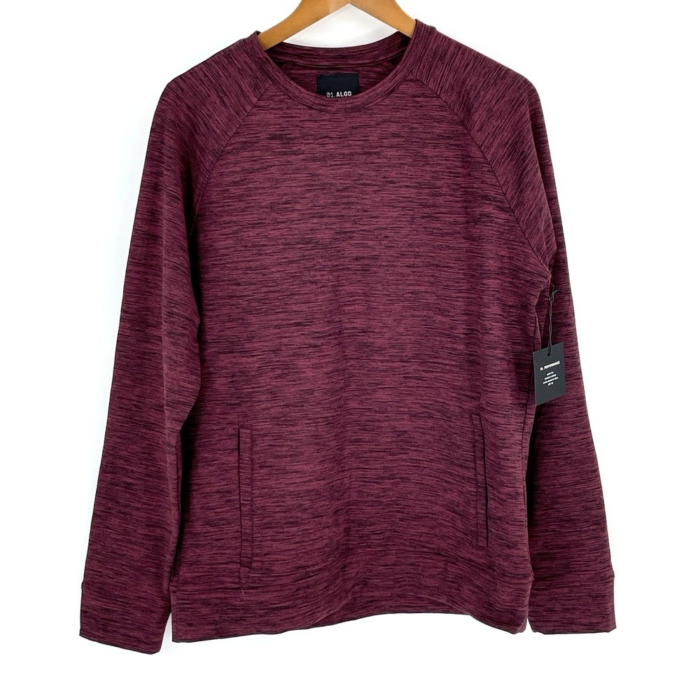 NWT 01.Algo Performance Mens Med‎ Shirt Heather Burgundy Kangaroo Pockets